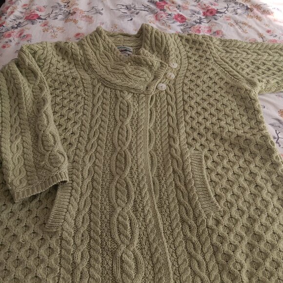 Aran Crafts 100% wool peacoat style sweater, high neck crossover closure XXL - Picture 4 of 11